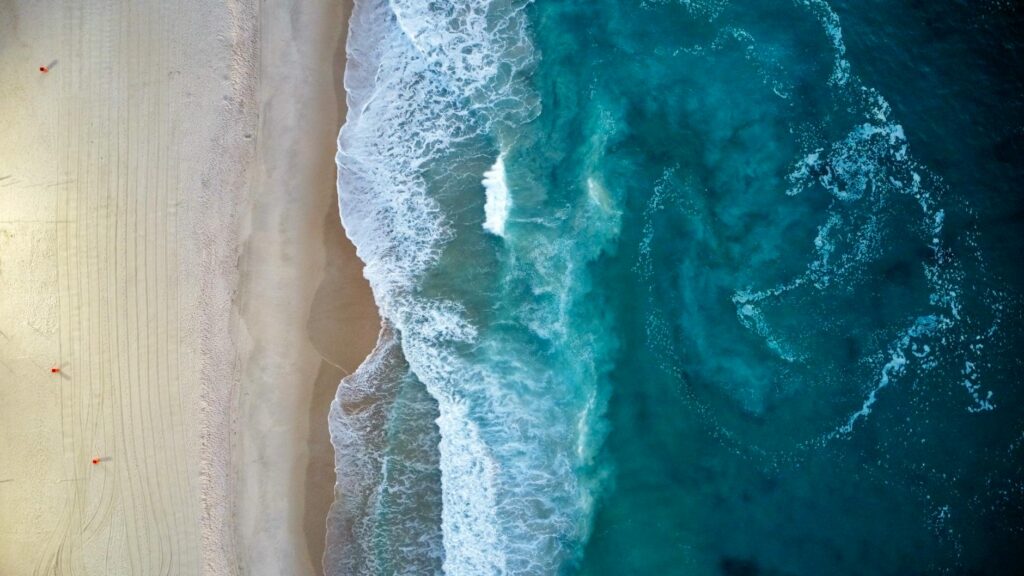 aerial view of beach and ocean waves